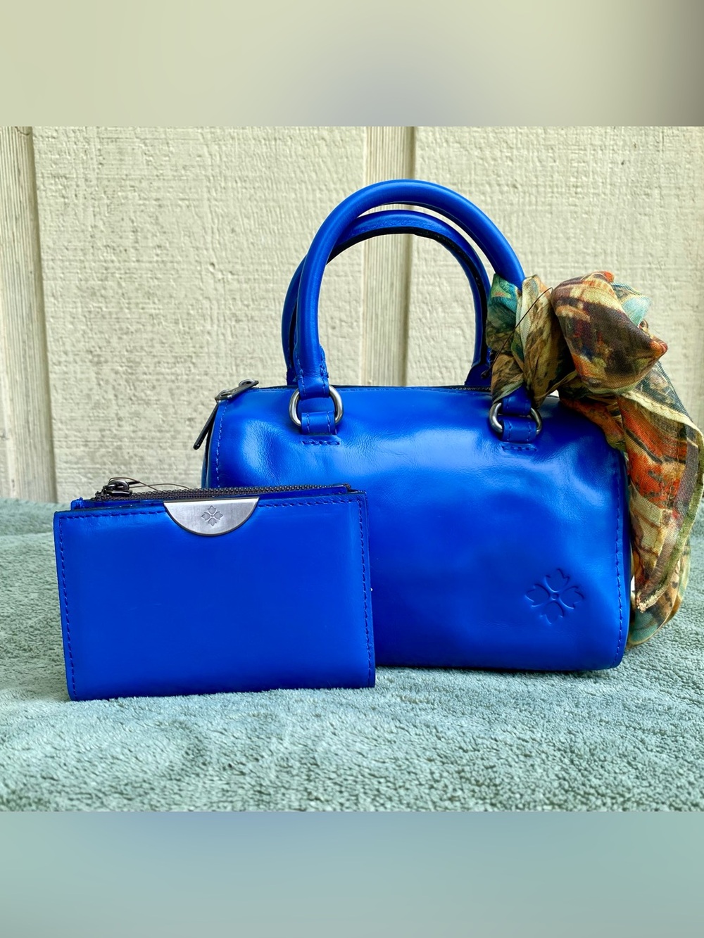 Patricia Nash Cornflower Blue Leather Satchel with Matching Wallet